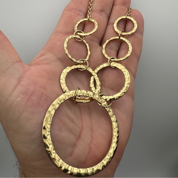 Daisy Fuentes Statement Necklace • Gold Hammered Open Circles • 17–20” - Picture 4 of 5